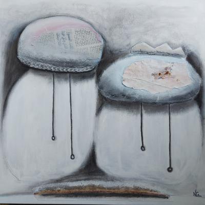 Maisons cocon XIII | technique mixte sur toile | 50x50x3.5cm | 2019